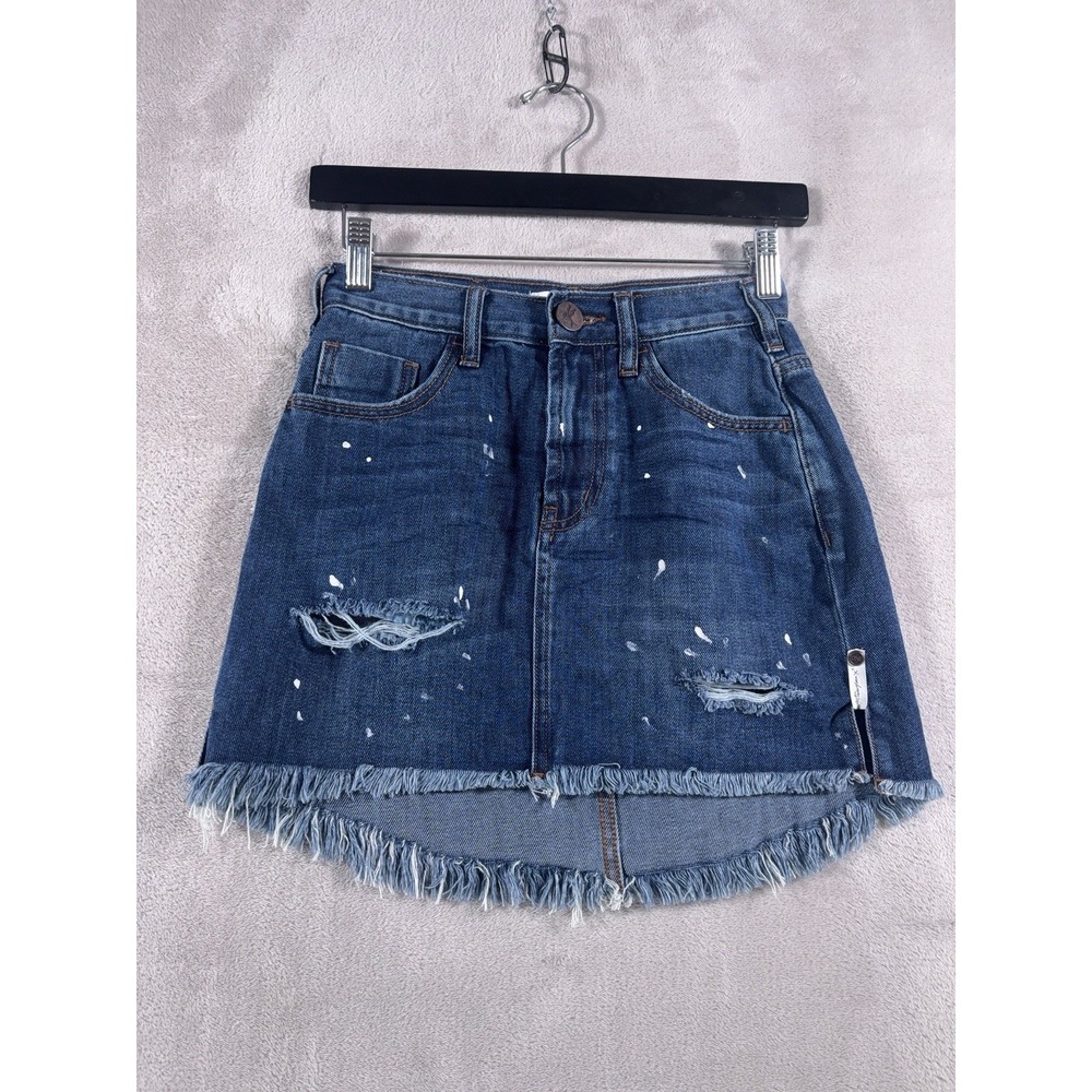 One Teaspoon High Waist 2020 Mini Skirt Womens Size 24 Blue Distressed Frayed